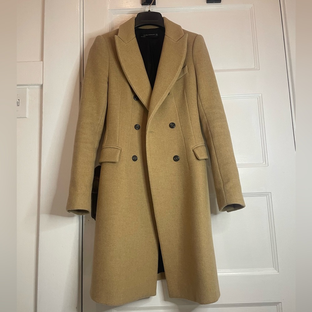 Zara Women’s Camel Double-Breasted Trench Coat
